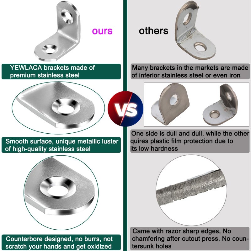 YEWLACA 20 PCS Corner Braces 25mm x 25mm Stainless Steel 90 Degree Joints Right Angle Bracket L Shaped Corner Brackets Fastener for Wood Furniture, Screws Included - Image 4